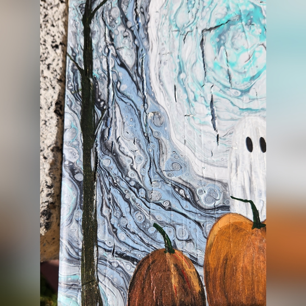 'Ghosted' Handcrafted Embellished Acrylic Paint Pour - Picture 6 of 11